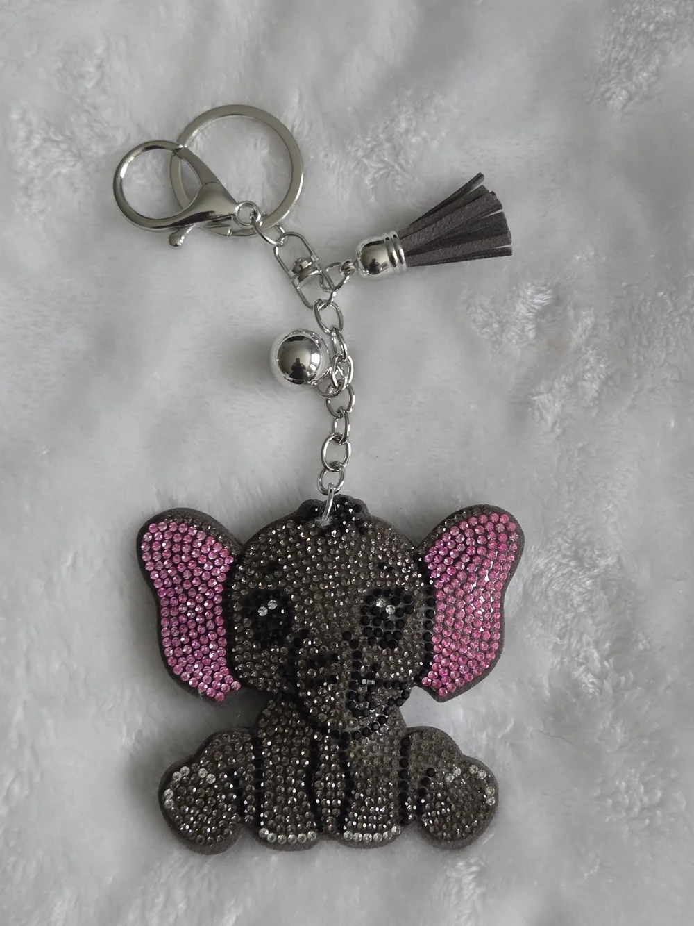 Sparkling Elephant Keychain Charm - Pink & Gray Cute Bag Charm